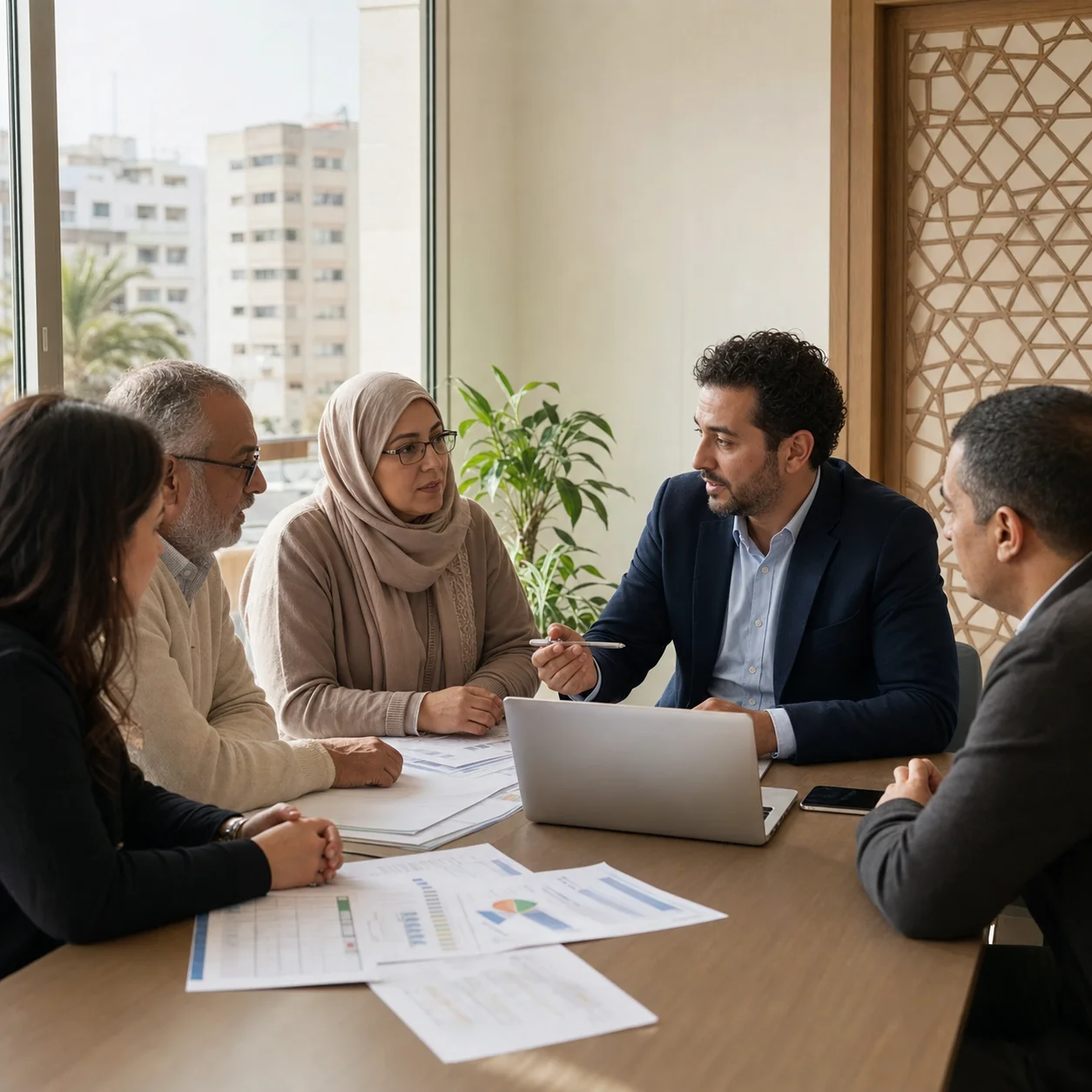 Réunion de copropriétaires marocains avec leur gestionnaire Syndic AZ